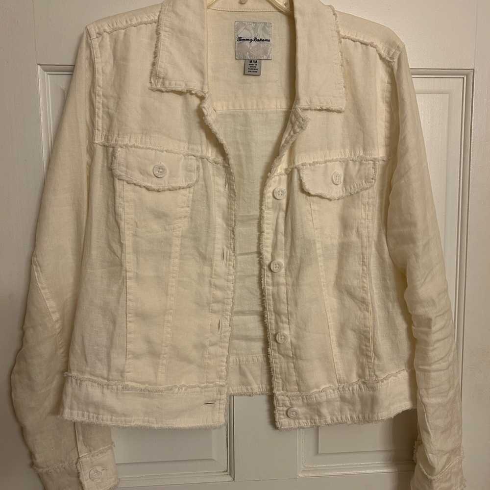 Tommy Bahama Two Palms Linen Jean Jacket Lightweight Cropped
